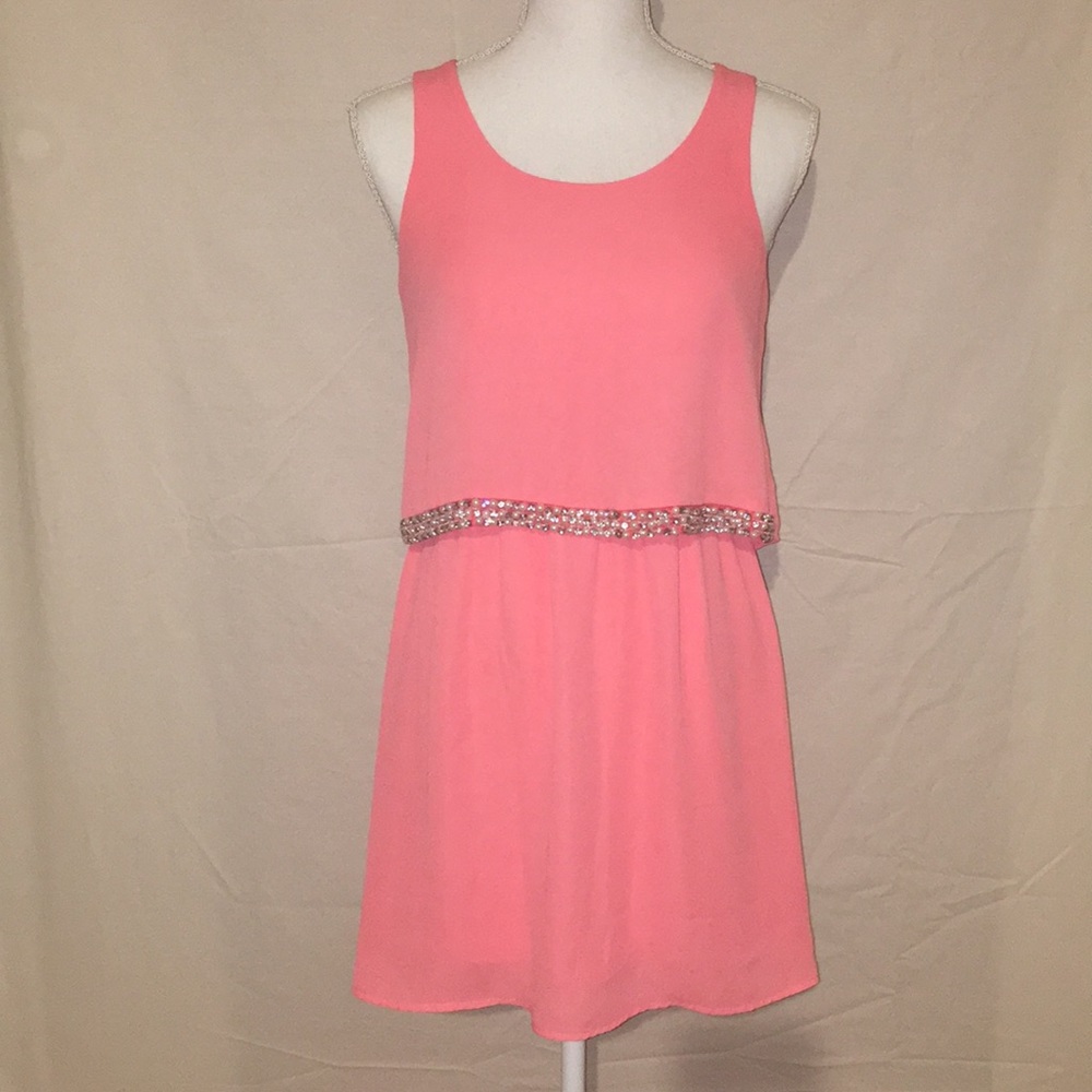 Sleeveless Cocktail Dress with Beaded Overlay